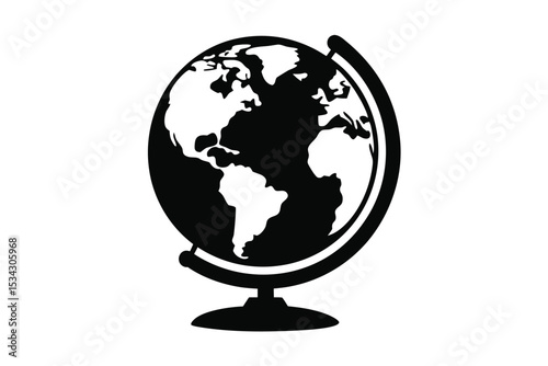 Black and White Globe Showing the Americas, Africa, and Europe Illustration