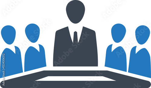 Strategic Meeting in a Conference Room: A top-down view of an illustration, illustrating a meeting in a modern conference room.
