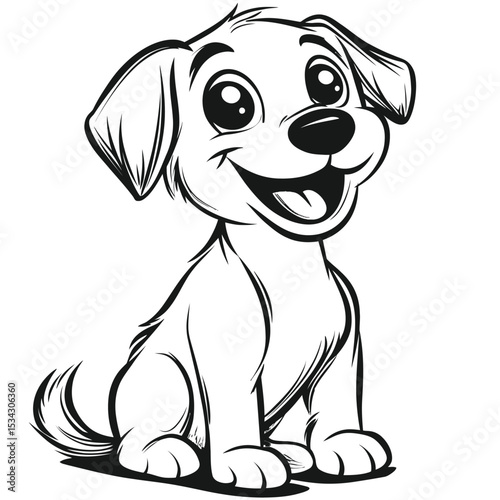 A cute domestic puppy drawing with a happy brown tail