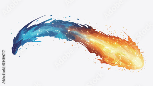 The image is a digital illustration depicting a stylized trail of fire and ice.  The trail is a curved, dynamic shape. One half is rendered in shades of blue and white, suggesting ice or cold