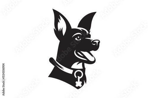 Dog Silhouette logo. Black and White Dog, Canine, Hound, Pooch, Puppy, Mutt, Tyke, Doggy.
