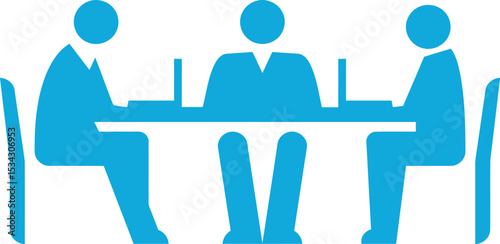 Business Meeting: An illustrated tableau of collaboration and planning, depicting three individuals engaged in a business meeting at a conference table, symbolizing teamwork and strategic thinking.