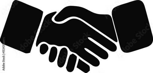 Handshake Agreement: A symbolic black and white illustration of two hands clasped in a firm handshake, representing trust, partnership and mutual understanding.