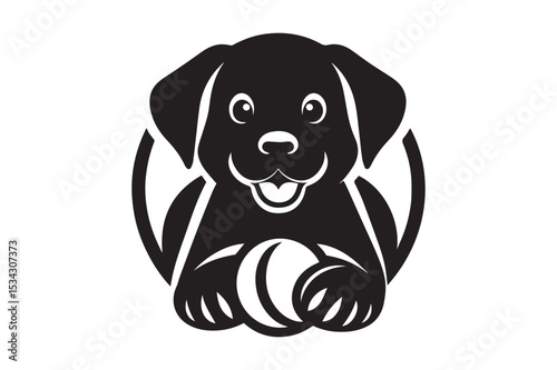 Dog Silhouette logo. Black and White Dog, Canine, Hound, Pooch, Puppy, Mutt, Tyke, Doggy.