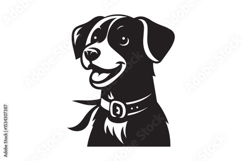 Dog Silhouette logo. Black and White Dog, Canine, Hound, Pooch, Puppy, Mutt, Tyke, Doggy.