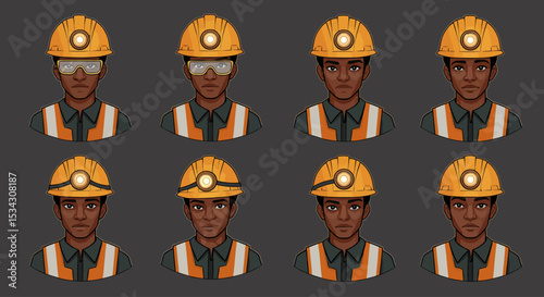 Mining Worker Character Set: Customizable for Man 2 - Vector Illustration 