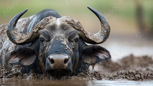 African buffalo wallowing in mud