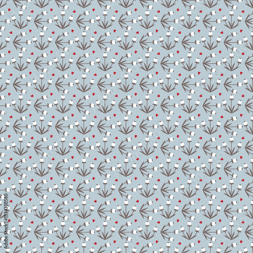 Seamless Floral Pattern with Minimalist White Flowers on Blue Background