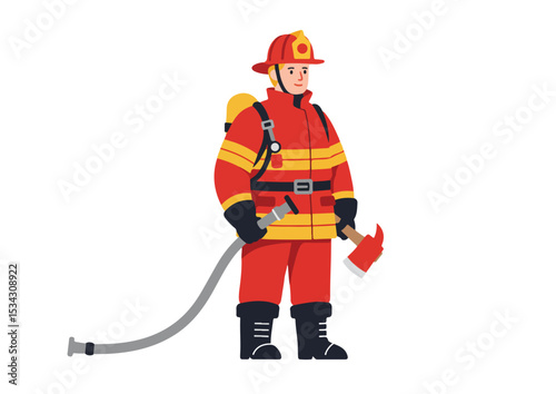 flat, firefighter, vector, illustration, emergency, fire, safety, design, set, fireman, isolated, rescue, equipment, extinguisher, alarm, protection, danger, collection, icon, hose, truck, symbol, fla