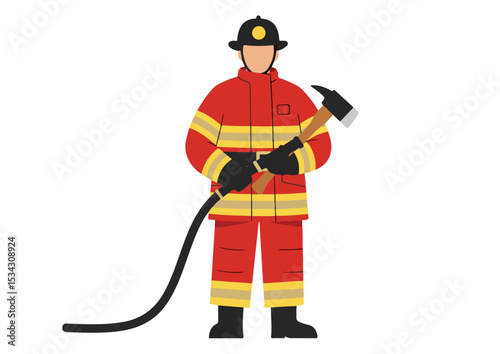 flat, firefighter, vector, illustration, emergency, fire, safety, design, set, fireman, isolated, rescue, equipment, extinguisher, alarm, protection, danger, collection, icon, hose, truck, symbol, fla