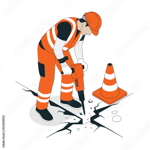 Construction Worker Using Jackhammer on Cracked Pavement 2