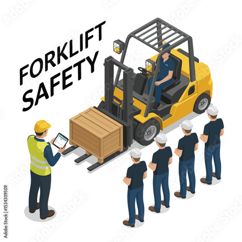 Forklift Safety Training Workers Yellow Machine Tablet
