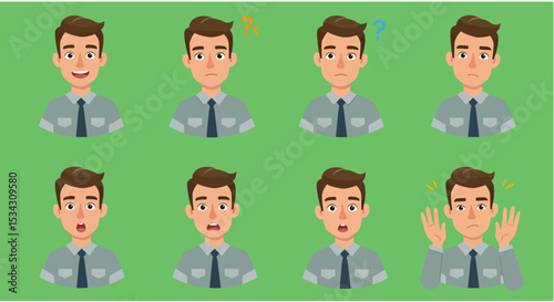 Young Man Character: Diverse Expressions and Reactions - Vector Illustration 2
