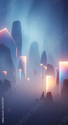 Neon Cityscape in Dreamy Mist