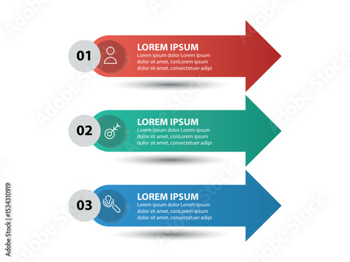 3 step process infographic template with line direction and icons can be used for workflow layout, business presentation and web graphic design
