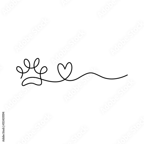 Paw continuous line drawing. Dog or cat paw print. Vector illustration 