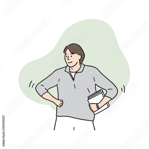 Illustration of a male college student working on a assignment. A male young man busy with his school life. Hand-drawn vector design elements related to studying men.