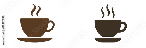Warm cups of steaming coffee in a simple flat vector illustration for coffee lovers and cafes