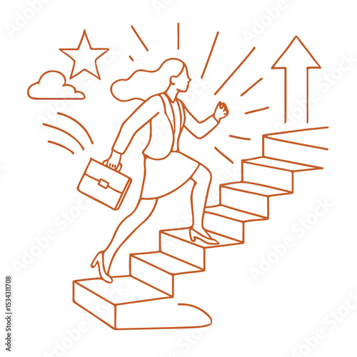 vector of a woman climbing the stairs to reach her career