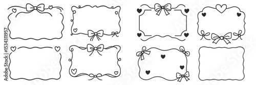 Decorative vector frames with bows and hearts designed for invitations and announcements in a minimalist style