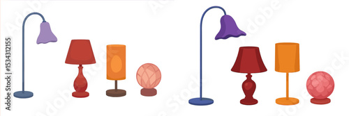 Colorful collection of decorative lamps featuring various shapes and sizes in a modern interior setting