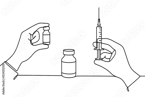 Hands preparing for vaccination with a syringe and vial in a medical setting