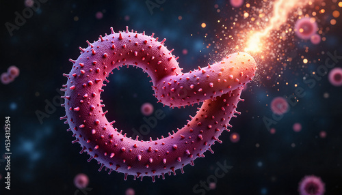 Spirochete bacterium spiraling dynamically through space, scientific exploration photo