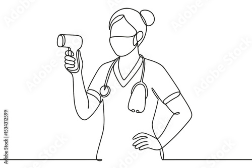 Health worker using a thermometer for temperature check in a medical setting during health assessment