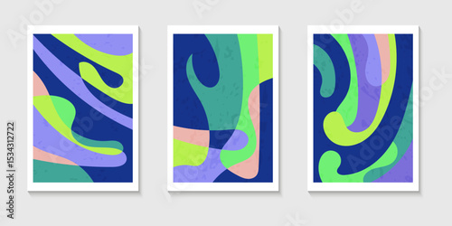 Set of abstract contemporary mid century posters with Abstract shapes. Design for wallpaper, background, wall decor, cover, print, card. Modern boho landscape minimalist art.
