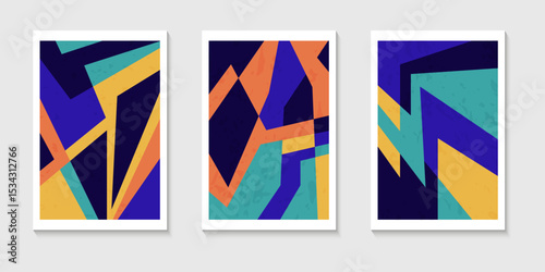 Set of abstract contemporary mid century posters with Abstract shapes. Design for wallpaper, background, wall decor, cover, print, card. Modern boho landscape minimalist art.