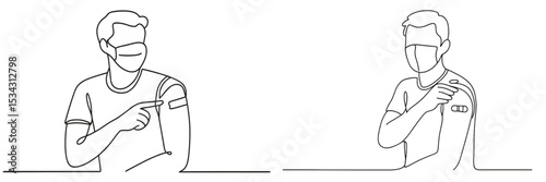 Vector illustration showing two individuals receiving vaccinations in a clean, minimalist style