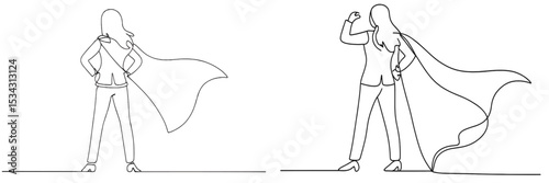 Confident person in superhero pose with flowing cape standing on solid ground during daytime