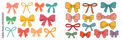 Colorful collection of bows displayed in various shapes and sizes suitable for decoration or crafts