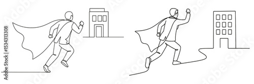 Superhero running through a cityscape with determination and purpose during daylight hours