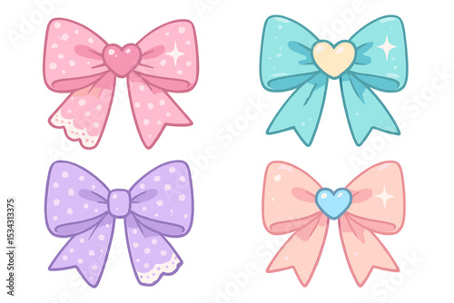 Colorful collection of decorative bows in pastel shades displayed on a light background showcasing different styles and designs