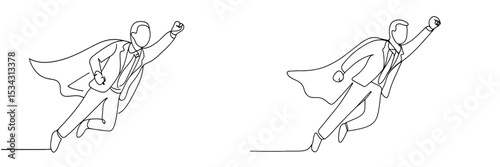 Businessman flying with confidence in a superhero pose, showcasing motivation and ambition