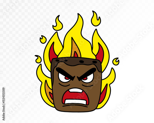 Intense Brown Fire Monster with Angry Face in a Dynamic Vector Illustration for Creative and Playful Designs. Vector illustration.