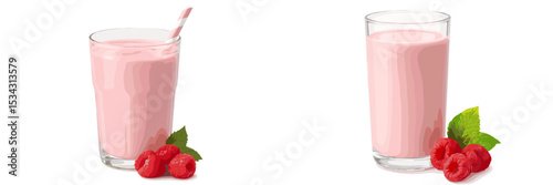 Delicious raspberry smoothie served in clear glass with fresh raspberries and mint leaves for a refreshing drink