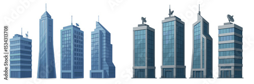 Modern city skyline illustration showcasing various architectural designs and features during daylight hours