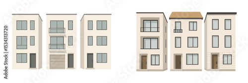 Modern flat vector illustration of urban apartment buildings showcasing different architectural styles and designs in a city setting