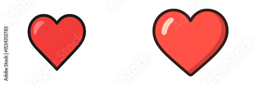 Flat vector illustration of two red hearts with different designs and textures showcasing love and affection