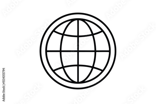Simple Black and White Globe with Gridlines, Encased in a Double Circle