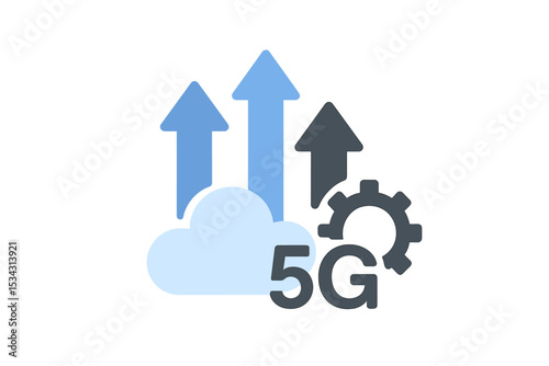 Growth in connectivity through 5G technology represented by upward arrows, clouds, and gears enhancing digital infrastructure