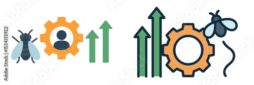 Illustration showcasing the relationship between bees, nature, and productivity in a creative vector design