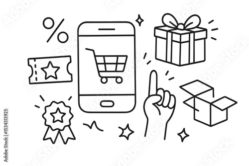 Shopping online with mobile devices for various gifts, discounts, and delivery boxes