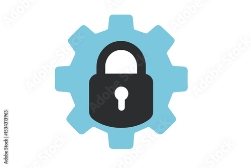 Secure lock symbol inside a gear representing protection and safety in digital technology environments
