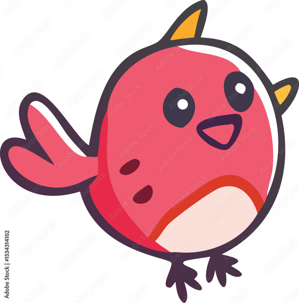 Fototapeta premium a cute cartoon bird, large expressive eyes, bright green feathers, red beak, simple line art, vibrant colors, whimsical, playful, kawaii style 