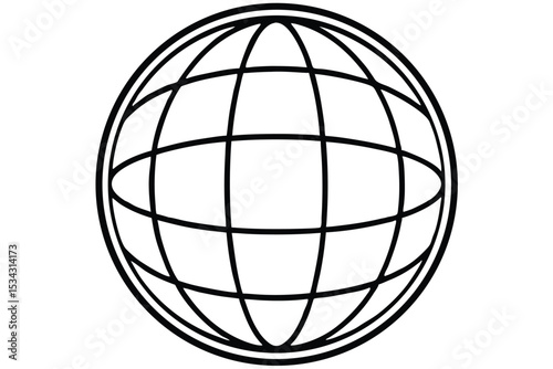 Black and White Globe Grid Illustration Simple Graphic of the Earth Structure