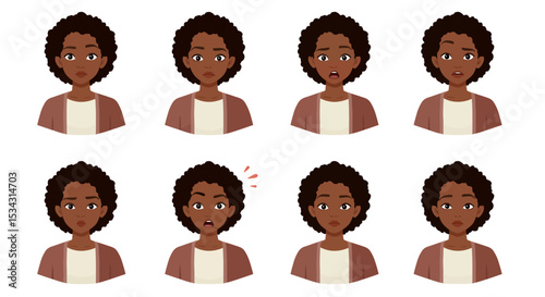 African American Woman Character: Emotional Range - Vector Illustration 1