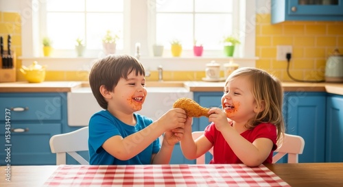 kids eating chicken